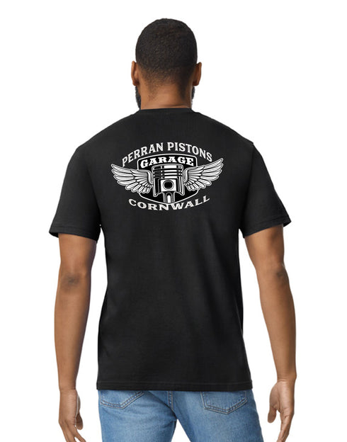 Perran Pistons Cornwall T-Shirt Winged Piston Automotive Modified Vintage Retro Car Clothing